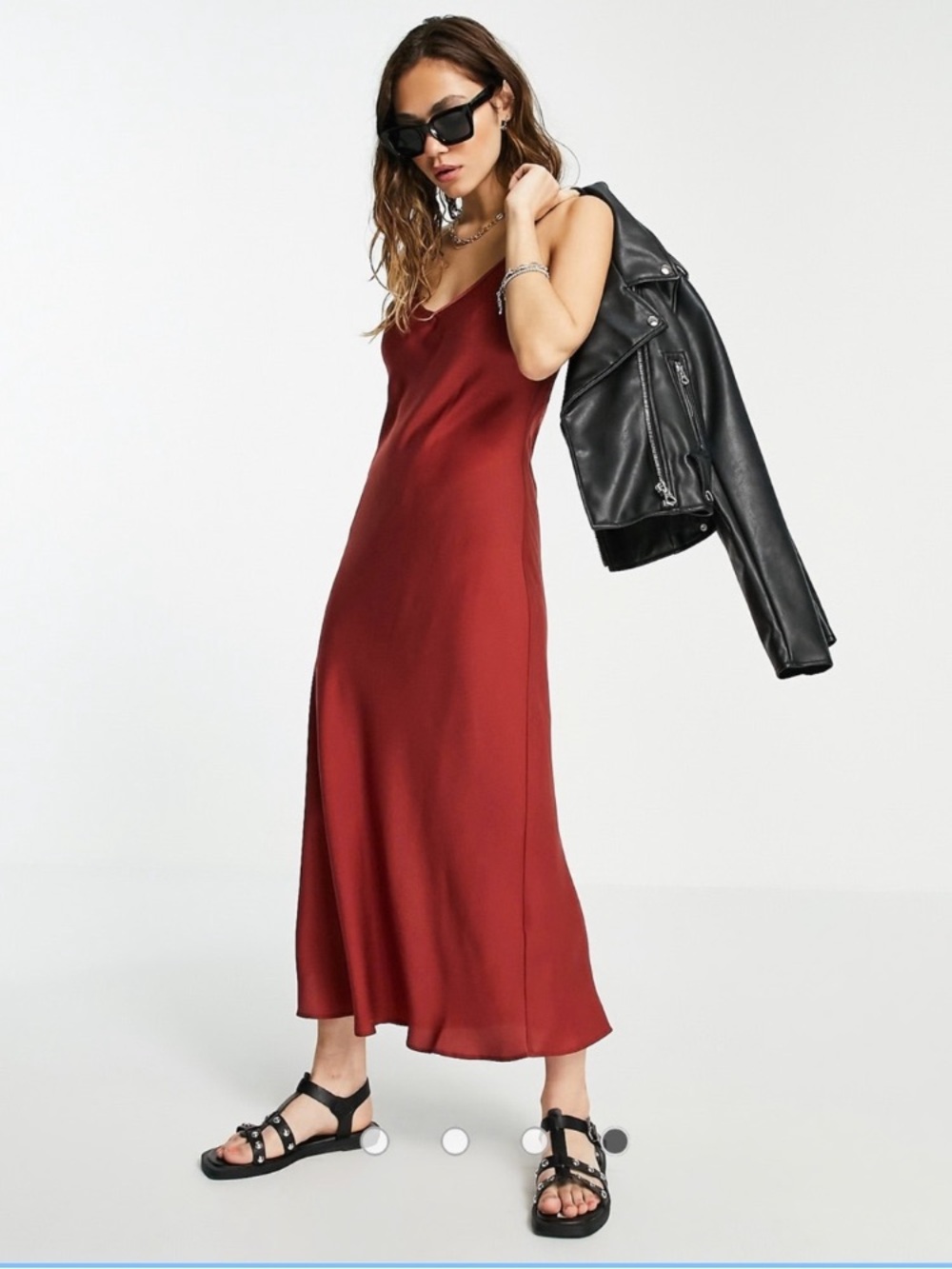 SHEIN Satin Slip Maxi Dress in Wine Red